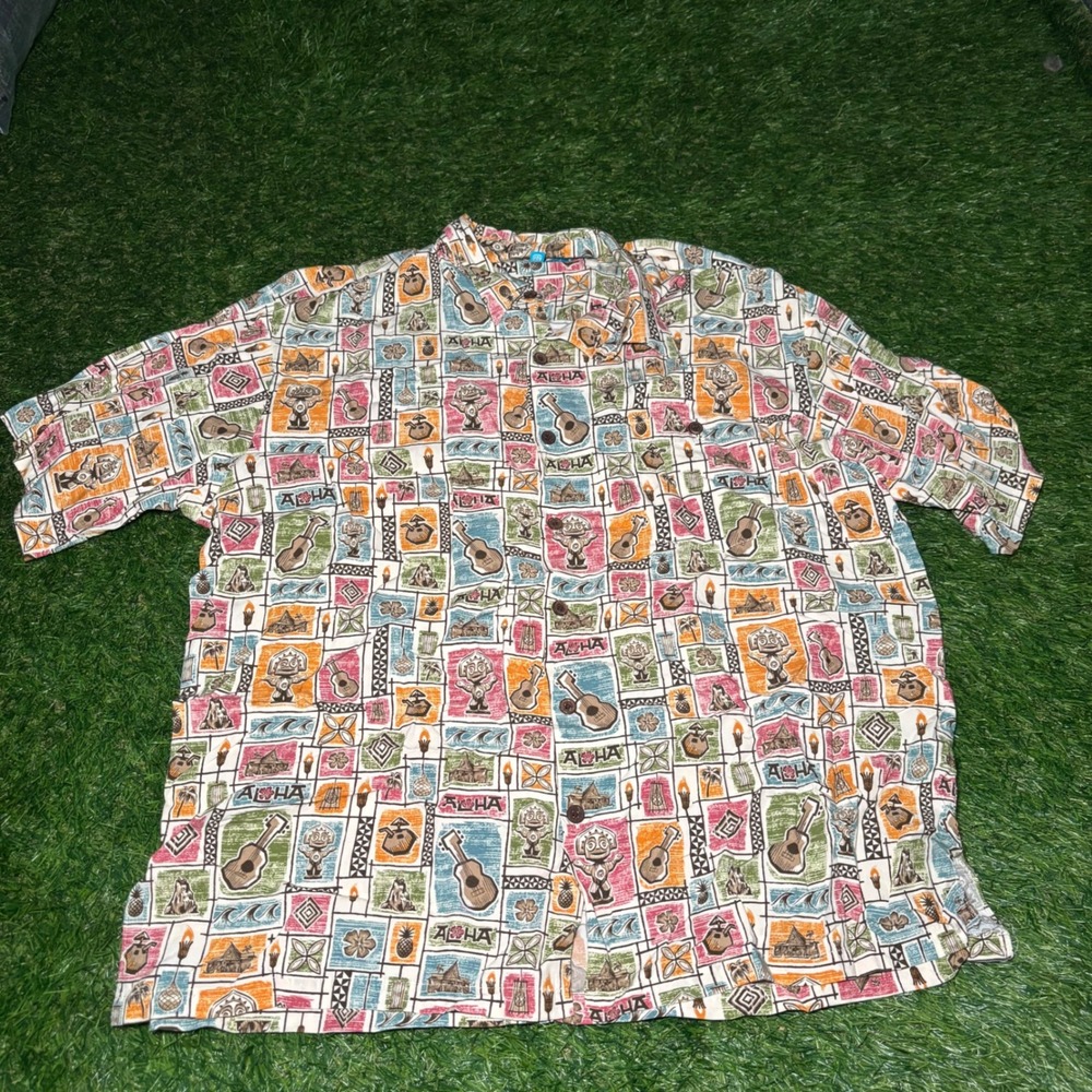 Tori Richard Disney Parks Aloha Shirt Mens L Tiki Room Ukulele Viscose Hawaii